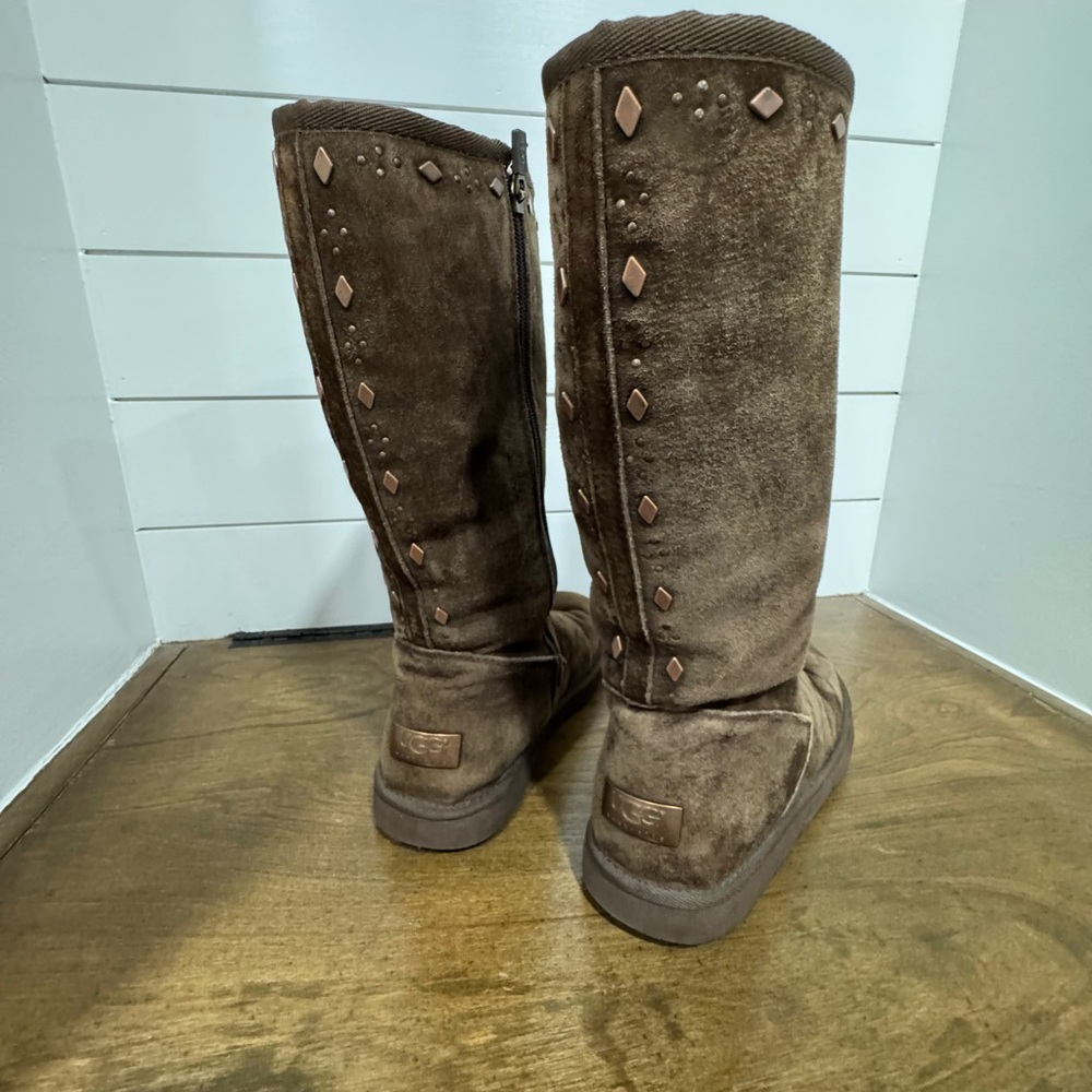 UGG Rare “Joplin” Brown Winter Boots Suede Mid-Calf - Picture 2 of 6
